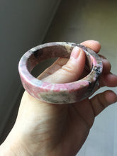 Load image into Gallery viewer, 50.5mm 100% natural pink/black/brown/black chubby round cut rose stone (Rhodonite) bangle SY135
