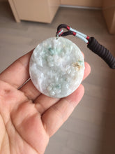 Load image into Gallery viewer, Type A 100% Natural light green/white carved plum blossoms and sika deer (Flowers all the way, 一路繁花)jadeite Jade Pendant  AA26
