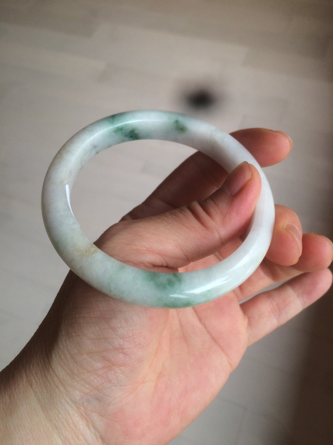 59mm Certified 100% natural Type A sunny green/white jadeite jade bangle AX97-4353