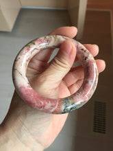 Load image into Gallery viewer, 53mm 100% natural pink/black/brown/yellow/black chubby round cut rose stone (Rhodonite) bangle SY138
