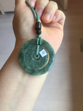 Load image into Gallery viewer, 41.2mm Type A 100% Natural icy dark green/gray Jadeite Jade concentric ring safety Guardian donut Pendant PB195-4
