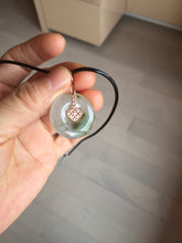 Load image into Gallery viewer, 23.8mm Type A 100% Natural icy watery dark green/clear Seaweed Forest Jadeite Safety Guardian Button donuts pendant PF44
