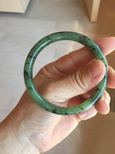 Load image into Gallery viewer, 55mm Certified 100% Natural Fresh Young Green/Dark Green/Black Green Ink Painting (绿水墨) Round Cut Nephrite (Wulanhai 乌兰海碧玉) Bangle HN166-7328
