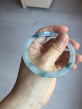 Load image into Gallery viewer, 57.5mm certified 100% natural type A icy watery white beige with green floating flowers flat jadeite bangle PD26-5816
