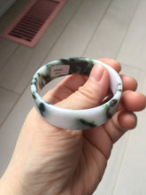 Load image into Gallery viewer, 48mm certified 100% natural type A dark green white purple Snowy Pine Forest square style jadeite bangle BH114-6910
