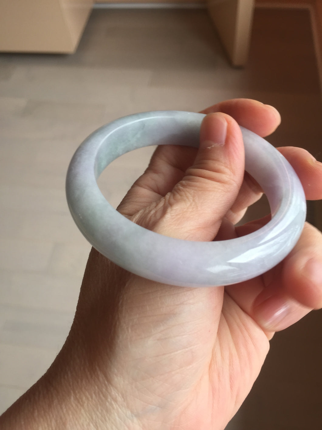 56.4mm certified 100% natural Type A icy light green/purple jadeite jade bangle PE6-0298