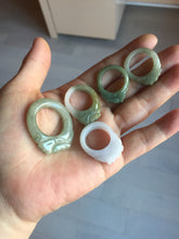 Load image into Gallery viewer, 100% natural type A light green/gray/white one-piece carved dragon jadeite jade ring group F154
