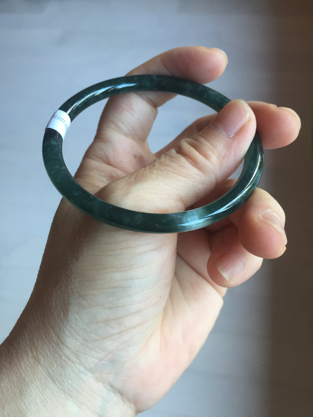 58.2mm Certified Type A 100% Natural dark green/blue/gray with flying snow Guatemala slim round cut Jadeite bangle PD61-3385