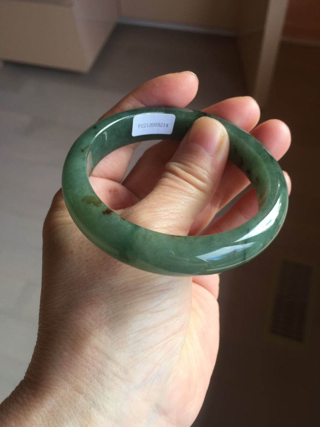 55.5mm Certified Type A 100% Natural oily dark green(老油青)/gray Jadeite bangle BG225-3214