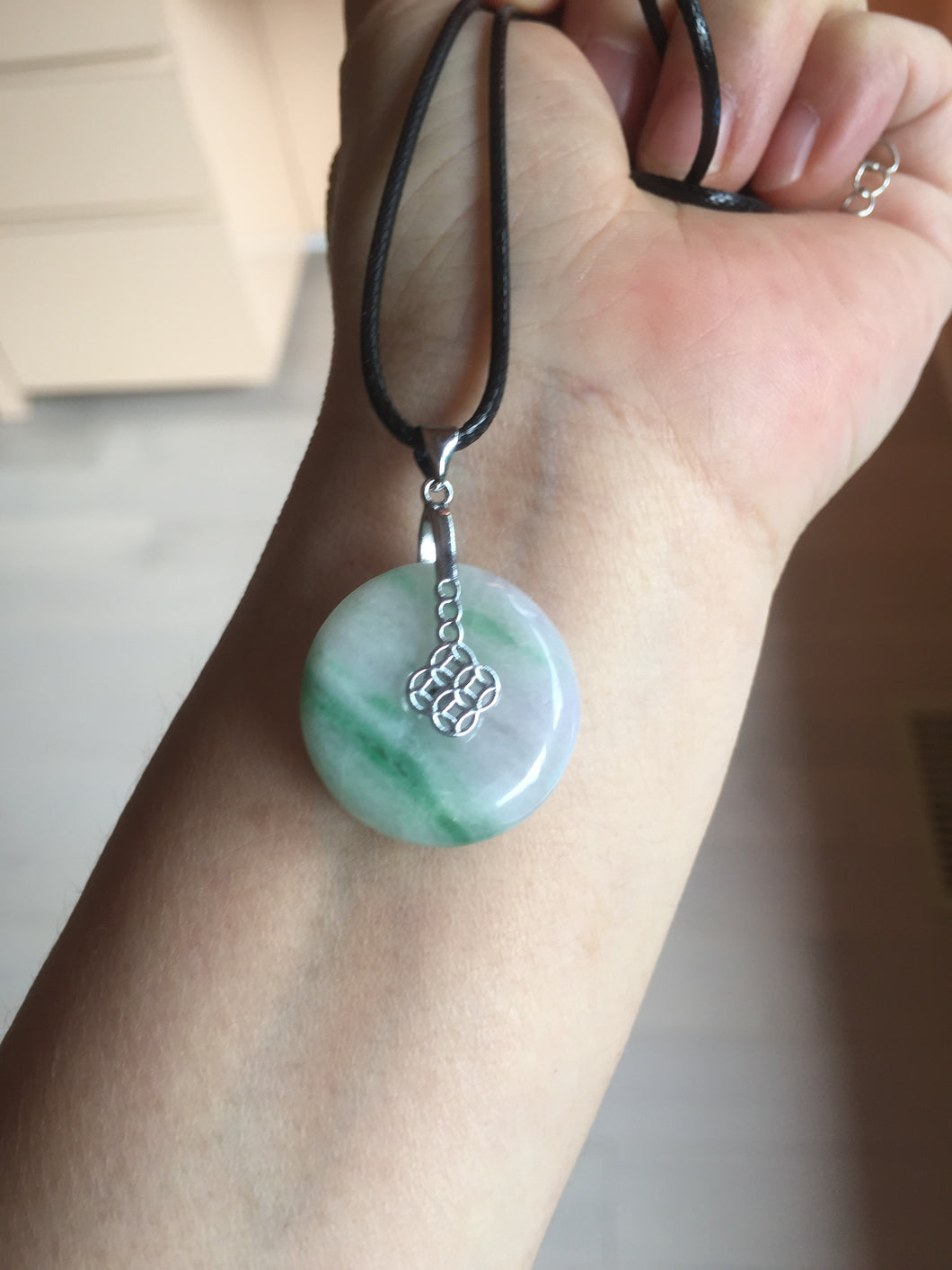 23.5/4.9mm Type A 100% Natural green white Jadeite Jade Safety Guardian Button donuts Pendant BP115