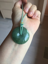 Load image into Gallery viewer, 34mm Type A 100% Natural oily dark green(老油青) Jadeite Jade Safety Guardian lenticular disc Button donuts pendant PA106
