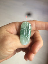 Load image into Gallery viewer, 100% natural type A icy watery light green/dark green jadeite jade leaf pendant group AZ100
