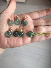 Load image into Gallery viewer, 12.5–14.5mm Type A 100% Natural Icy Watery Light Green Dark Green Gray Guaremala Jadeite Jade Concentric Ring Safety Guardian Donut Mom and Daughter Pendant 子母扣 BH122
