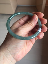 Load image into Gallery viewer, 59.5mm Certified Type A 100% Natural dark green/blue/gray with Guatemala slim round cut Jadeite bangle PE74-1468
