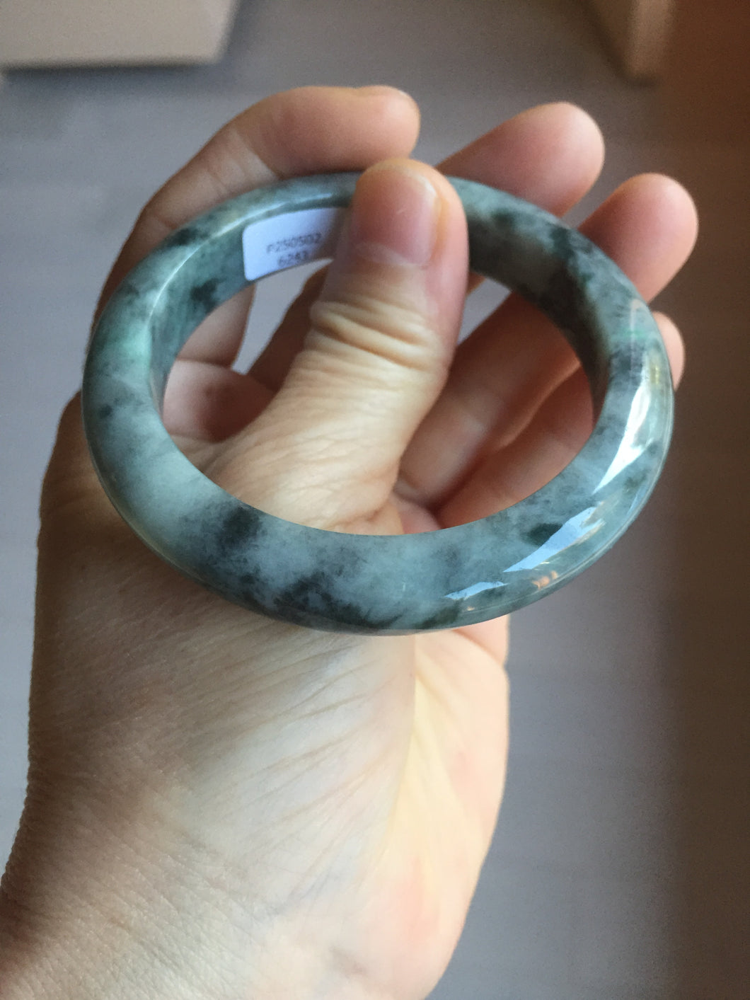 52.5mm certified Type A 100% Natural dark green/black(青花)/red Jadeite Jade bangle PD124-6243