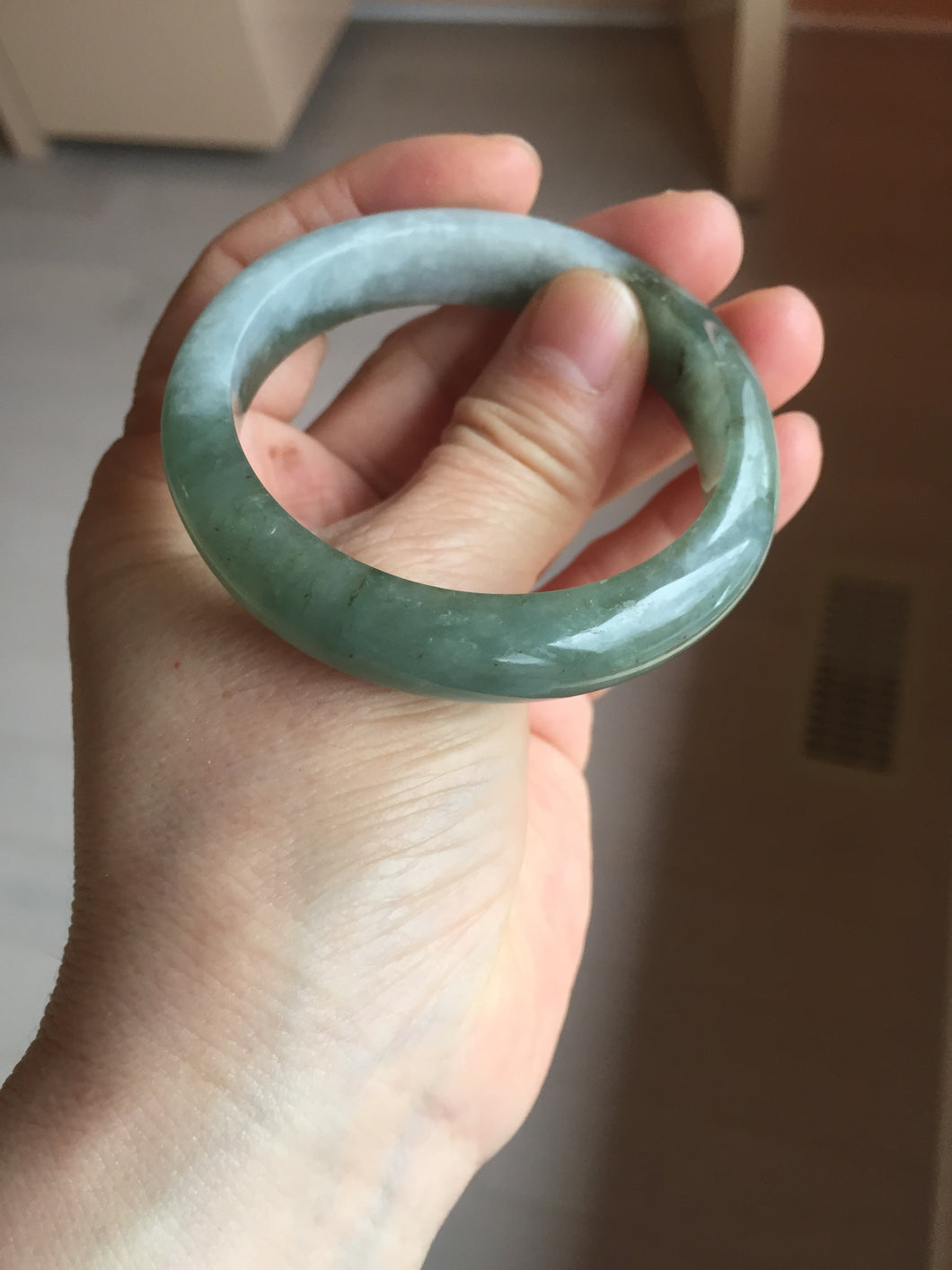 50.5mm Certified type A 100% Natural icy watery oily dark green white Jadeite Jade bangle PB122-3460