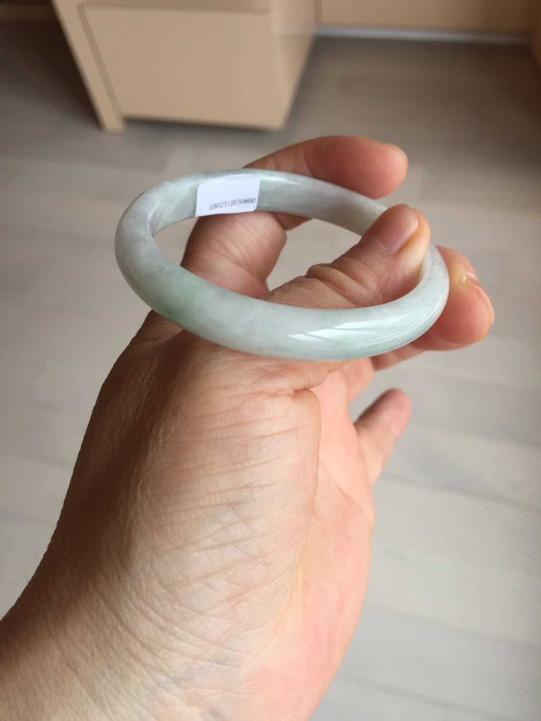 49mm Type A 100% Natural light green oval Jadeite Jade bangle BM71