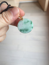 Load image into Gallery viewer, 22-23.5mm Type A 100% Natural sunny green light green purple with green floating flowers Jadeite Jade Safety Guardian round Pendant group BS143
