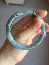 Load image into Gallery viewer, 55mm certified 100% natural Type A sunny green white carved and golden-painted jadeite jade bangle PF79-(3441)
