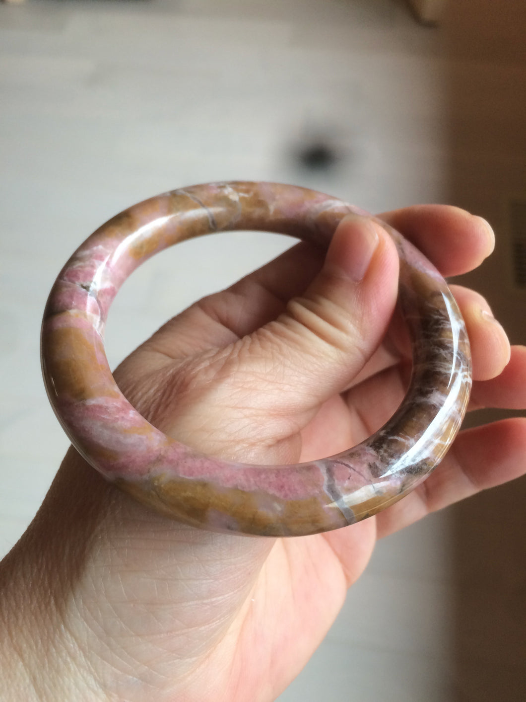 56mm 100% natural red/pink/black/gray/brown round cut rose stone (Rhodonite) bangle SY24