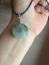 Load image into Gallery viewer, 20mm 100% Natural icy watery light green clear jadeite Jade Safety Guardian Button (donut) Pendant BK106
