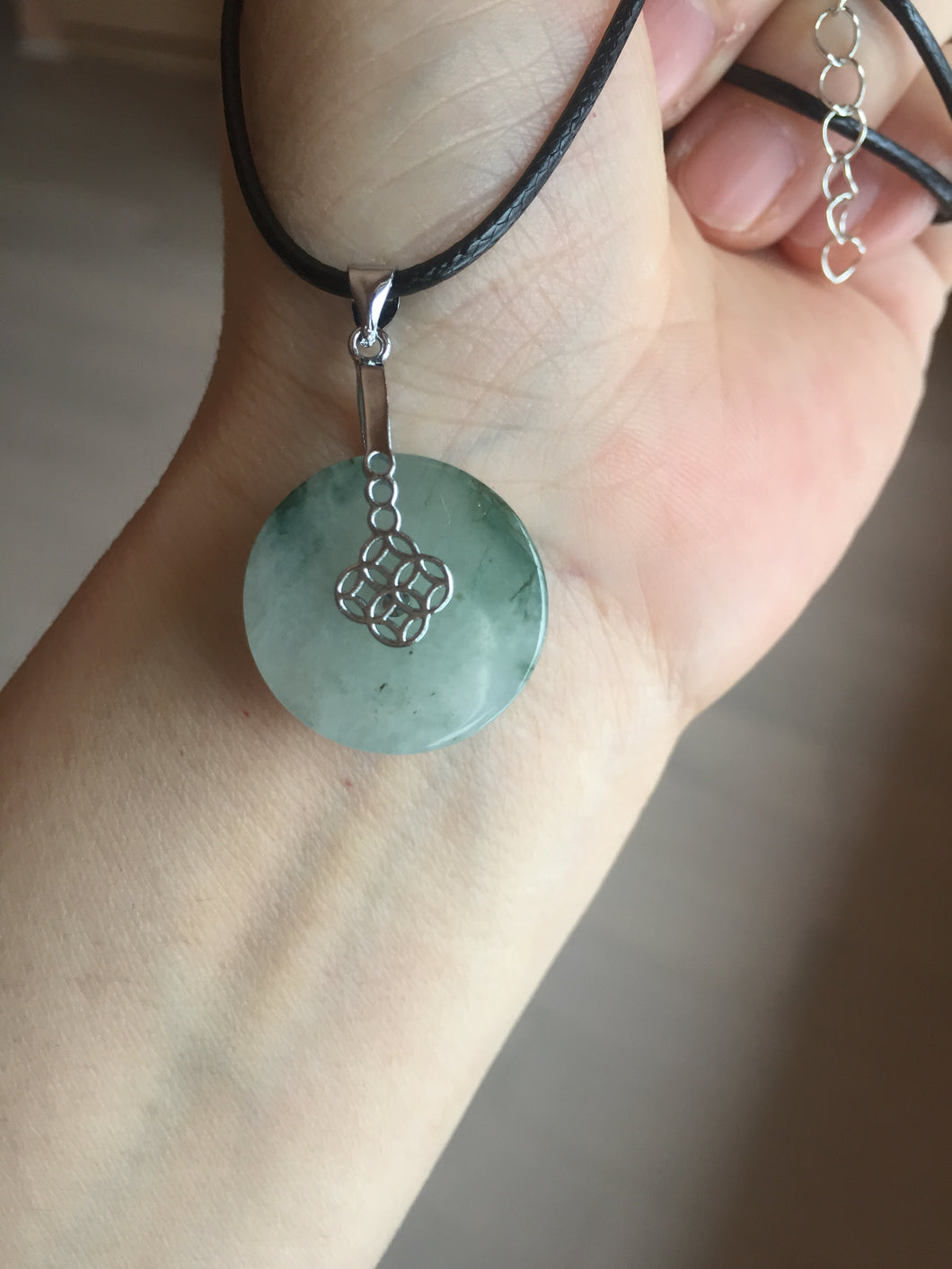 20mm 100% Natural icy watery light green clear jadeite Jade Safety Guardian Button (donut) Pendant BK106