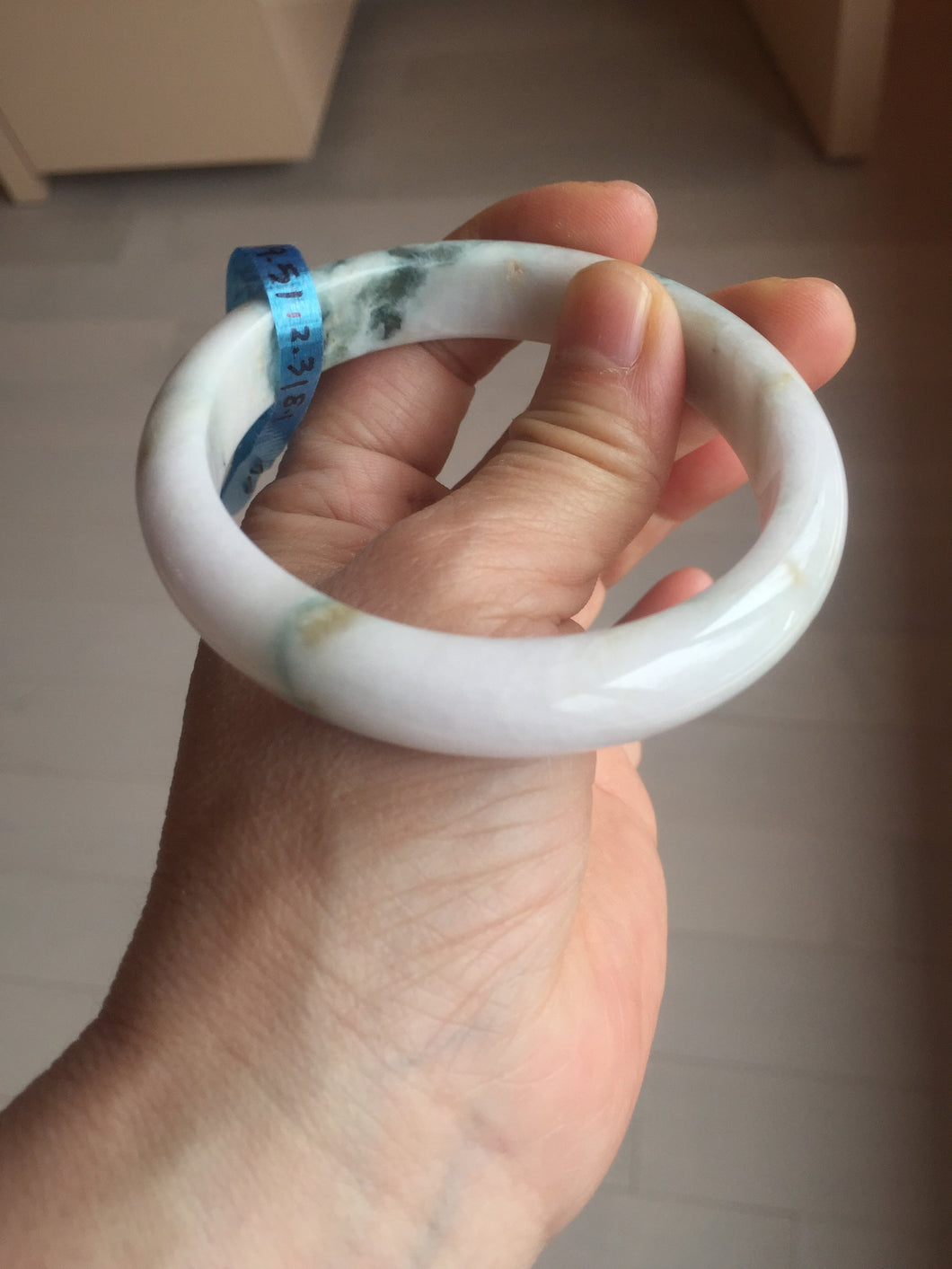 59.4mm Certified 100% natural type A fresh green white jadeite jade bangle F121-9545