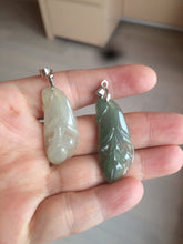 Load image into Gallery viewer, 100% natural icy watery white/dark green Magnolia flower jadeite jade pendant AF86
