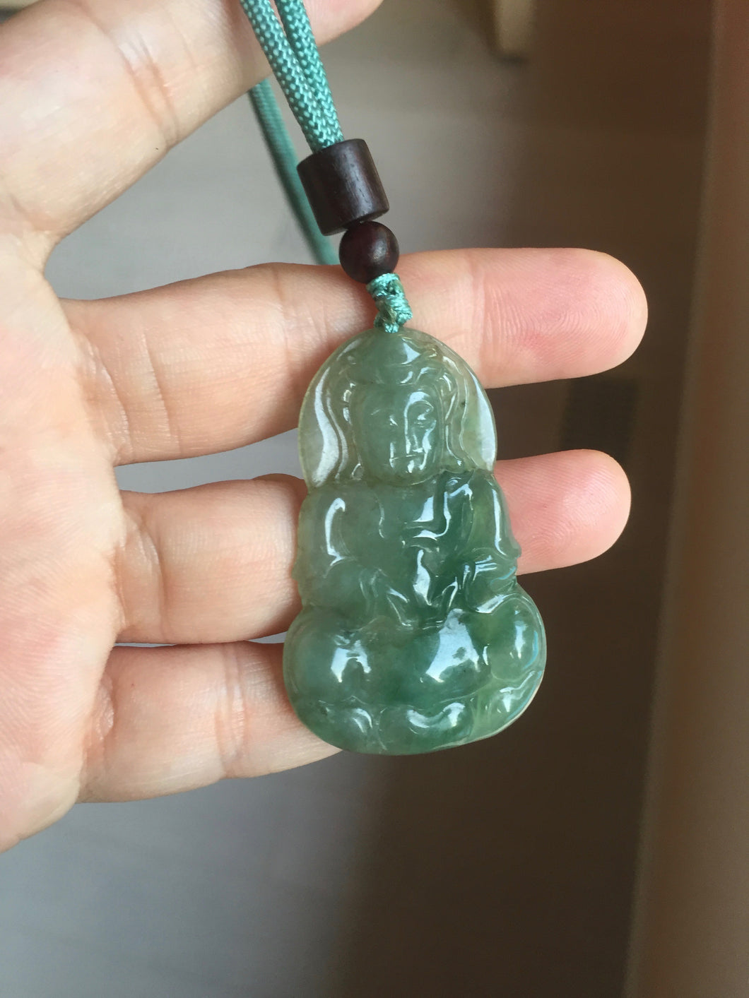 100% natural grade A icy watery dark green gray jadeite jade Guanyin pendants PB202