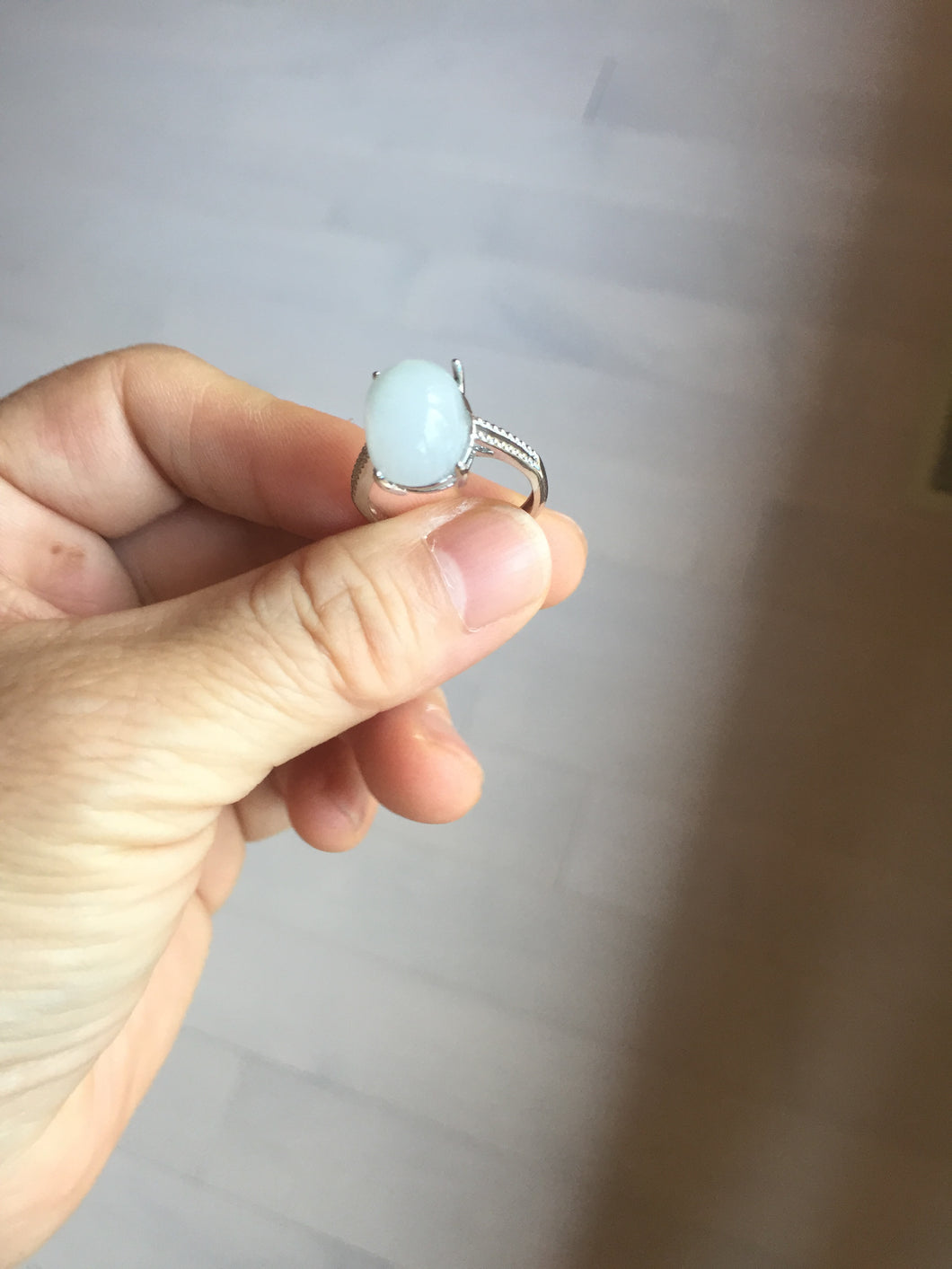 100% natural type A white four-prong jadeite jade ring PA80