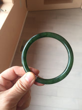 Load image into Gallery viewer, 62mm certified 100% Natural dark green/black round cut nephrite (碧玉) bangle HN66-9144
