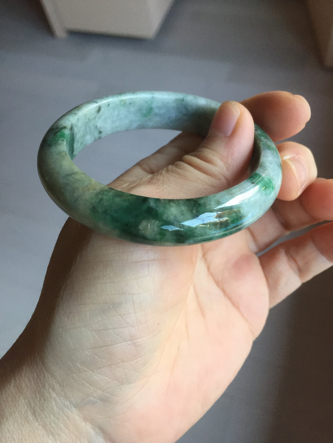 50.4mm Certified 100% natural Type A sunny green dark green/gray/black oval jadeite jade bangle PD133-6294