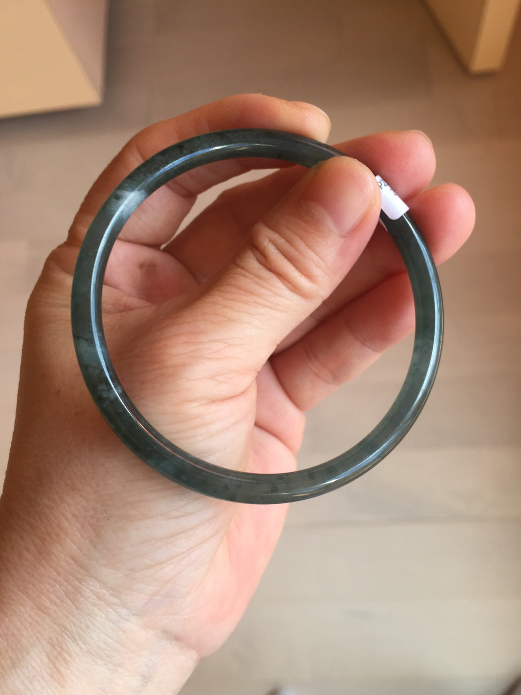 58.5mm Certified Type A 100% Natural icy watery light green/blue/gray Guatemala slim round cut Jadeite bangle BG94-2498