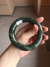 Load image into Gallery viewer, 59.4mm certified 100% Natural dark green/gray/black (nebula dust) chubby round cut nephrite Jade bangle HN56-0876
