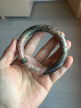 Load image into Gallery viewer, 56mm 100% natural pink/black/brown/yellow chubby round cut rose stone (Rhodonite) bangle AW35
