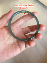 Load image into Gallery viewer, 60.6mm Certified Type A 100% Natural icy watery dark green/blue/gray with Guatemala slim round cut Jadeite bangle PH3-2349
