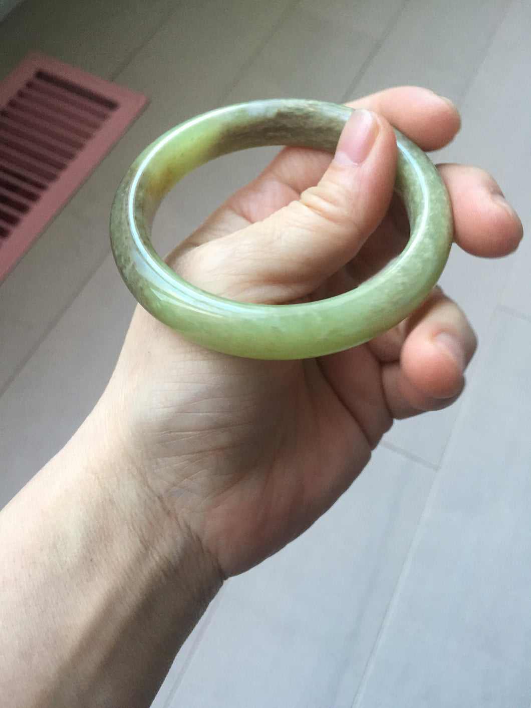 56mm Certified Type A 100% Natural green yellow/sugar brown flying dandelions nephrite Jade bangle HN53-0479