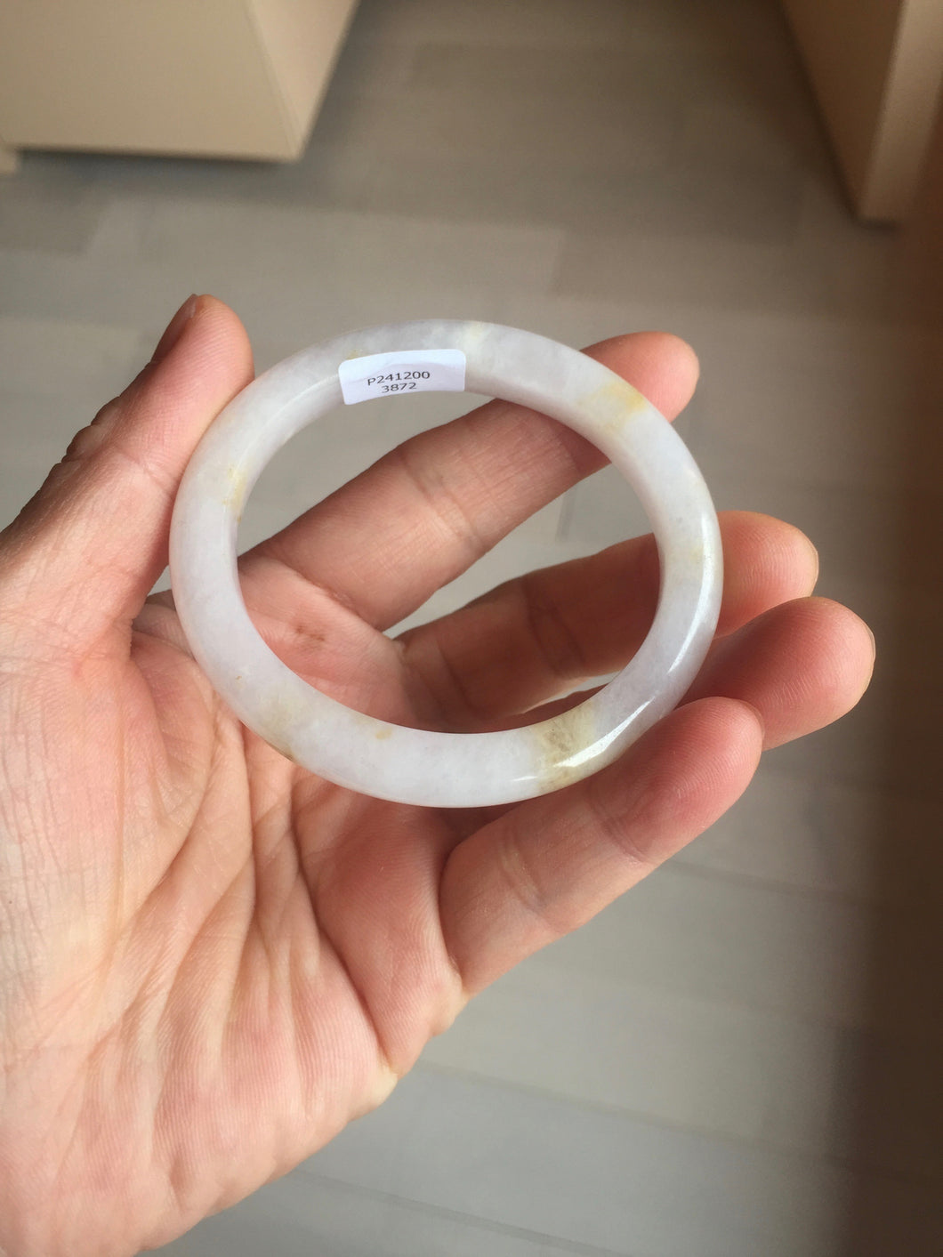 47mm certified 100% natural Type A light purple white oval jadeite jade bangle PB63-3872