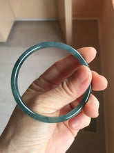 Load image into Gallery viewer, 56.5mm Certified Type A 100% Natural icy watery dark green/gray/black Guatemala skinny round cut Jadeite bangle PJ85-0601
