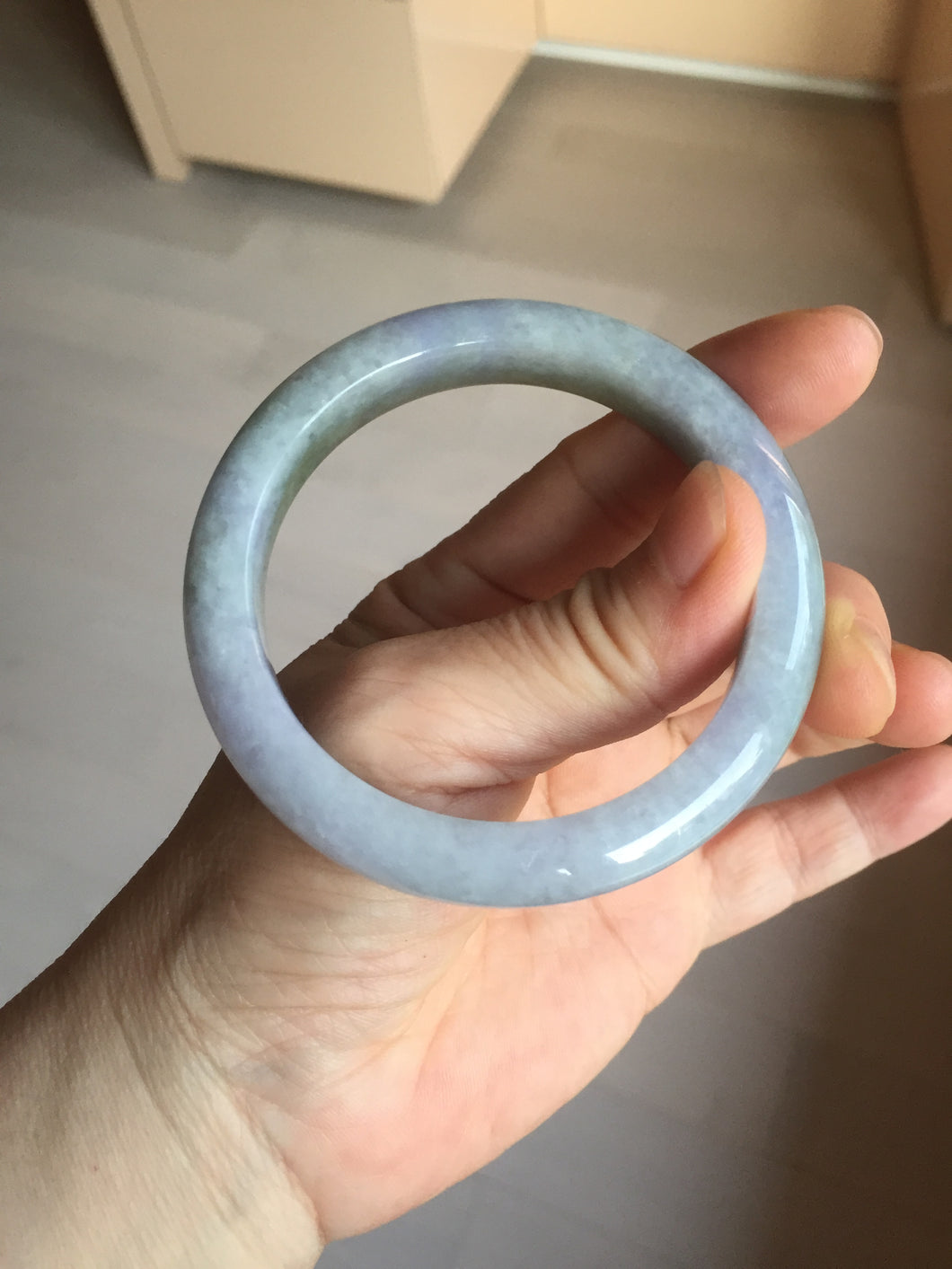 54.5mm Certified type A 100% Natural dark green gray brown purple two-tone(半山半水) serenity Jadeite bangle PB204-3360