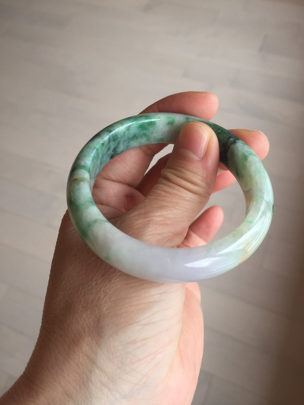 51.5mm certified 100% natural Type A sunny green/purple/yellow(FU LU SHOU)  jadeite jade bangle BK45-5080