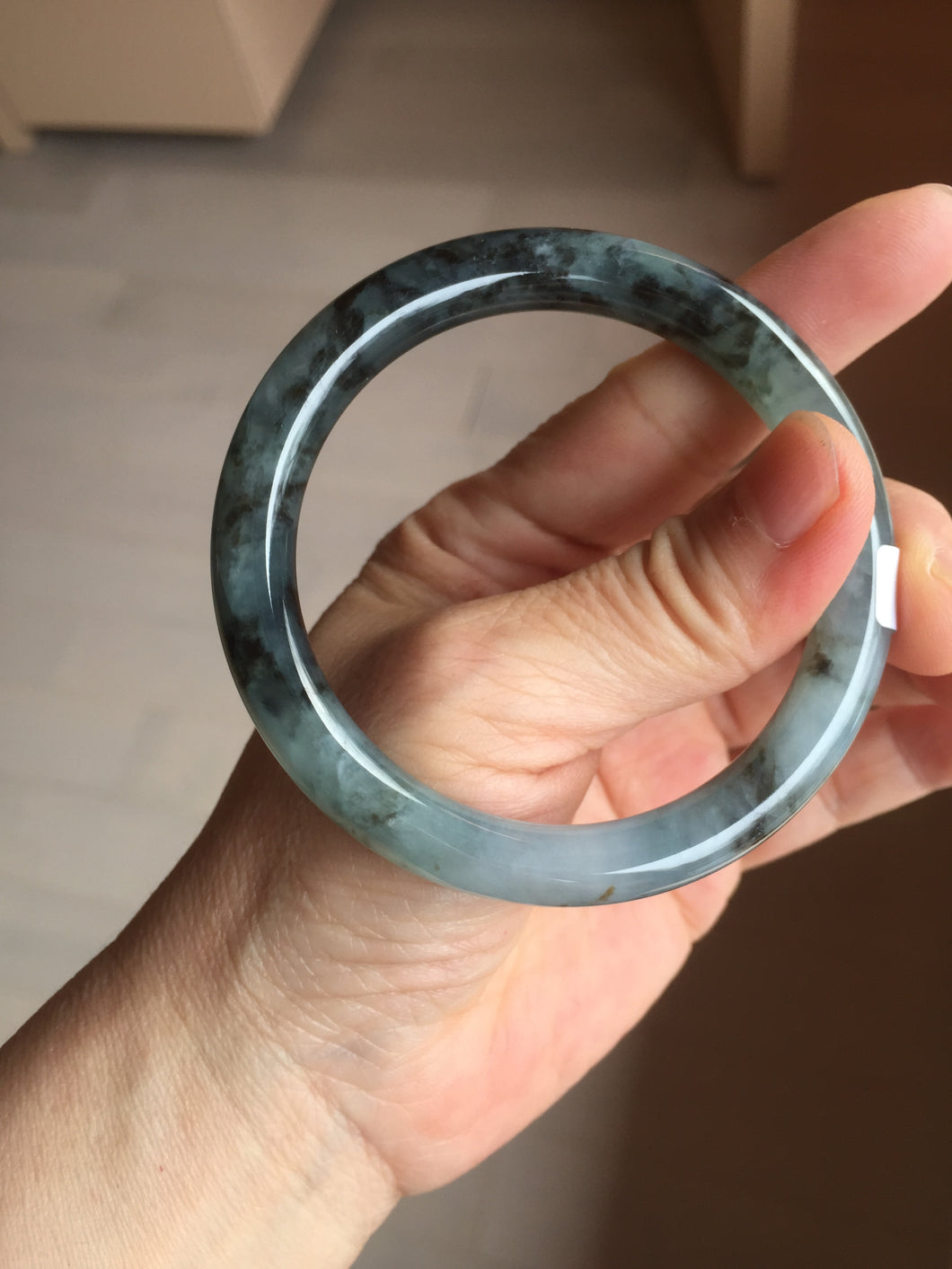 56mm Certified Type A 100% Natural icy watery dark green/purple/gray round cut Jadeite bangle AA130-6924