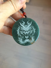 Load image into Gallery viewer, 48.7mm 100% Natural dark green/black/gray Guatemala jadeite intaglio dragon Pendant/handhold worry stone PD193
