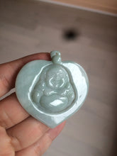 Load image into Gallery viewer, Type A 100% Natural light green/white Jadeite Jade Buddha in my heart Pendant AX34
