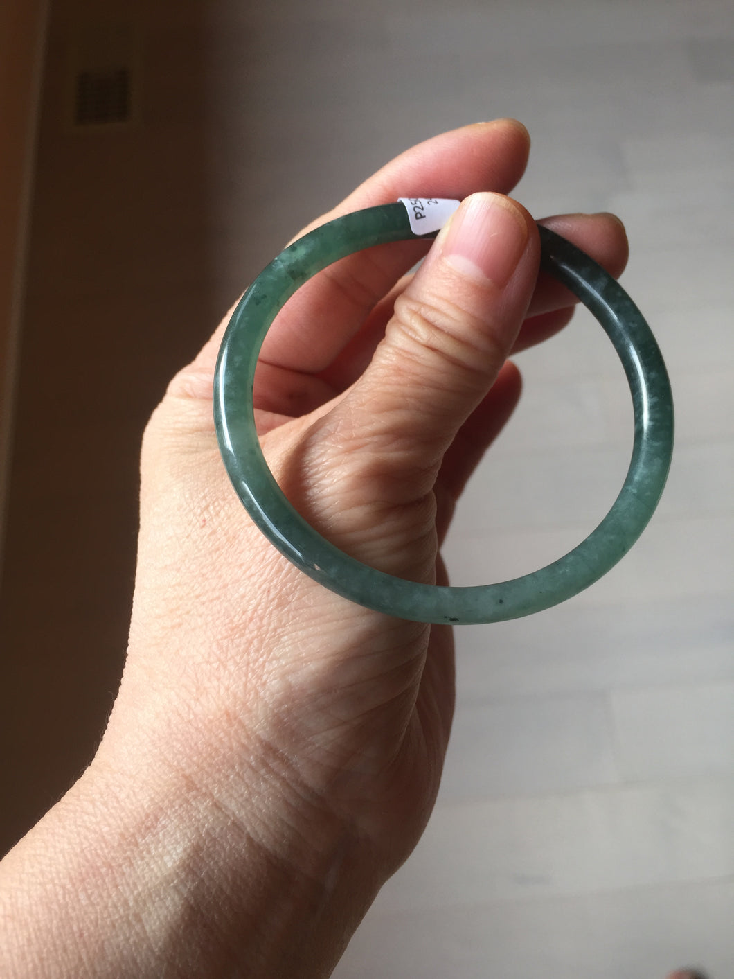 58.2mm Certified Type A 100% Natural dark green/blue/gray Guatemala slim round cut Jadeite bangle PD181-2479