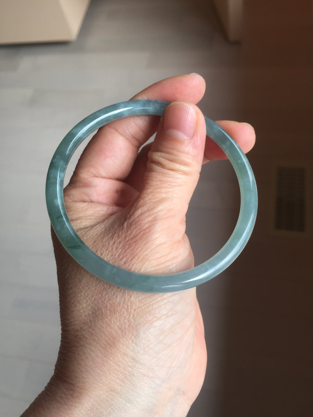 60.5mm Certified Type A 100% Natural icy watery deep sea dark green/blue/purple/gray/black Guatemala round cut Jadeite bangle PB133-1486