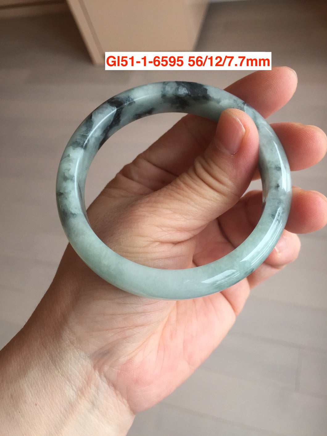 54-59mm certified Type A 100% Natural dark green/white/black Jadeite Jade bangle group with defects GL51
