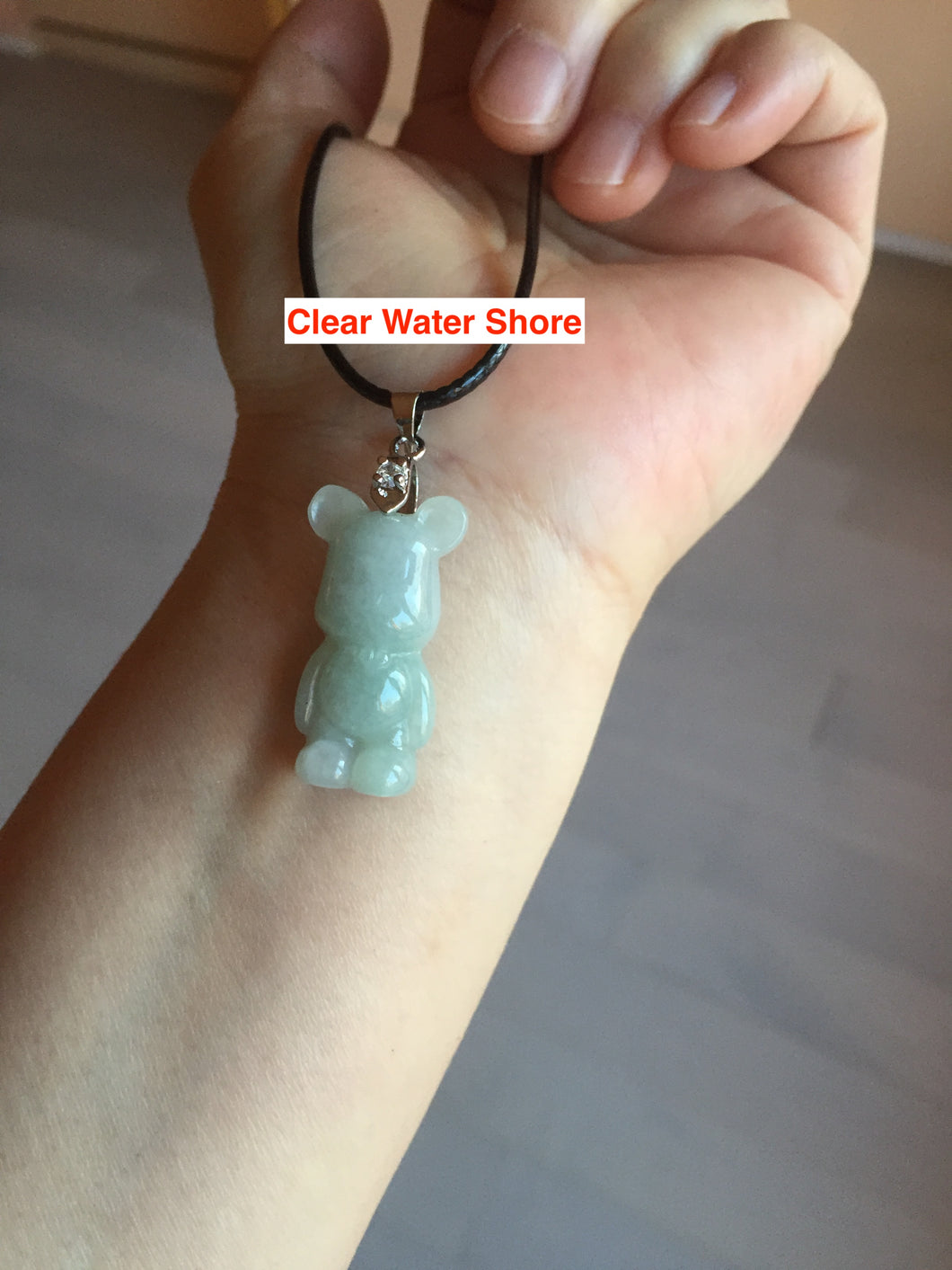 Type A 100% Natural light green white jadeite jade cute baby bear pendant BG93