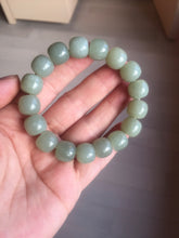 Load image into Gallery viewer, 12x10.7mm 100% Natural light green/yellow vintage style nephrite Jade bead bracelet HE98
