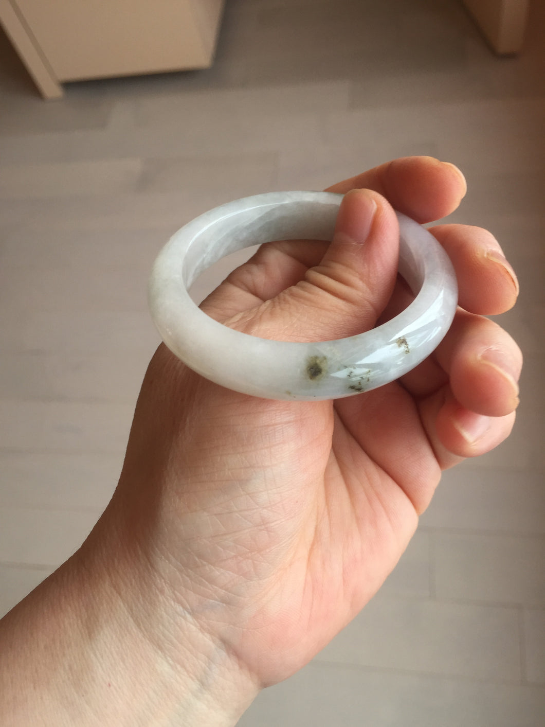 46mm Certified Type A 100% Natural icy watery light green white clear Jadeite Jade bangle BS88-6685